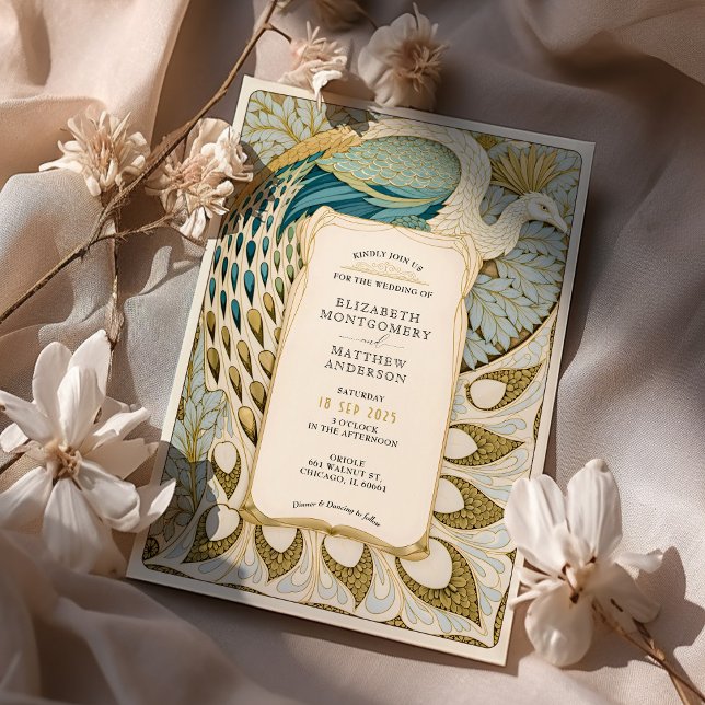 Invitación a la boda de pavo real de Art Nouveau (Subido por el creador)