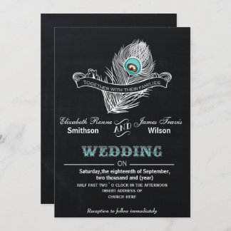 Invitación a la boda de pavo real de Chalkboard