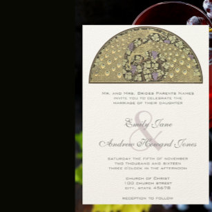 Invitación a la boda de pavo real de estilo Art No