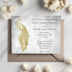 Invitación a la boda de pavo real de oro