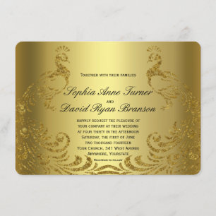 Invitación a la Boda de Pavo Real Faux Gold Resume
