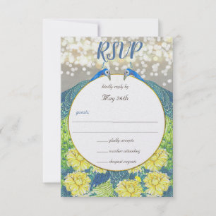 Invitación a la boda de pavo real gris amarillo az