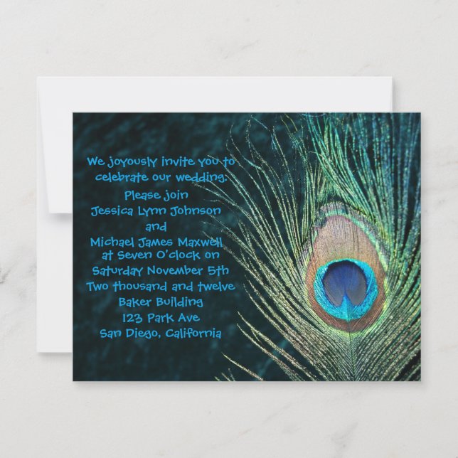 Invitación a la boda de pavo real verde oscuro (Anverso)