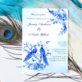 Invitación a la boda de pavo real victoriano azul