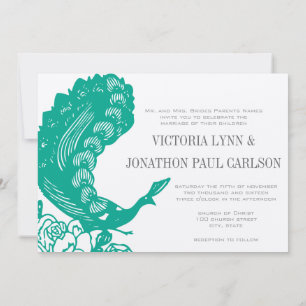 Invitación a la boda de pavos reales modernos con