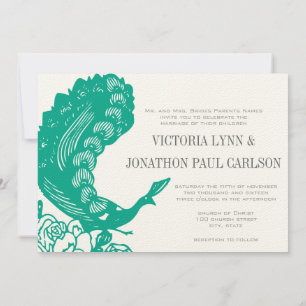 Invitación a la boda de pavos reales modernos con 
