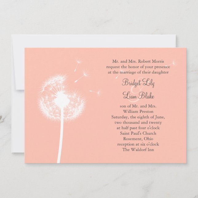 Invitación a la boda de Peach Dandelion (Anverso)