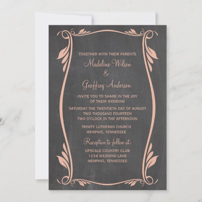 Invitación a la boda de Peach Flourish Chalkboard (Anverso)