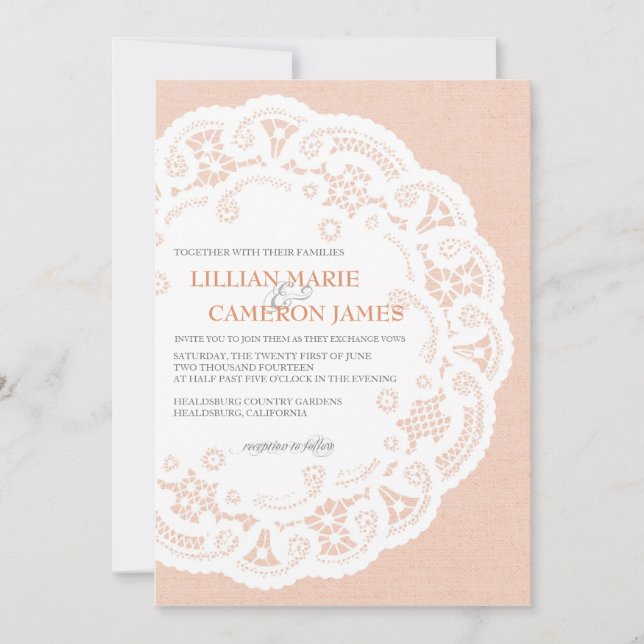 Invitación a la boda de Peach Lace Doily (Anverso)