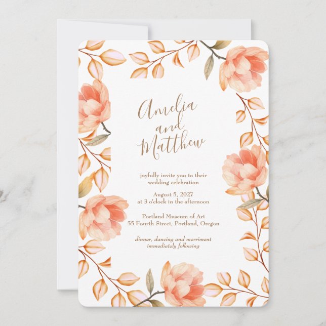 Invitación a la boda de Peachy Peonies (Anverso)
