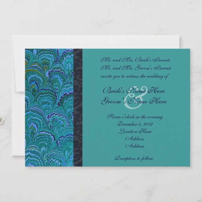 Invitación a la boda de Peacock Aqua (Anverso)