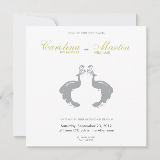 Invitación a la boda de Peacocks Gris II (Anverso)