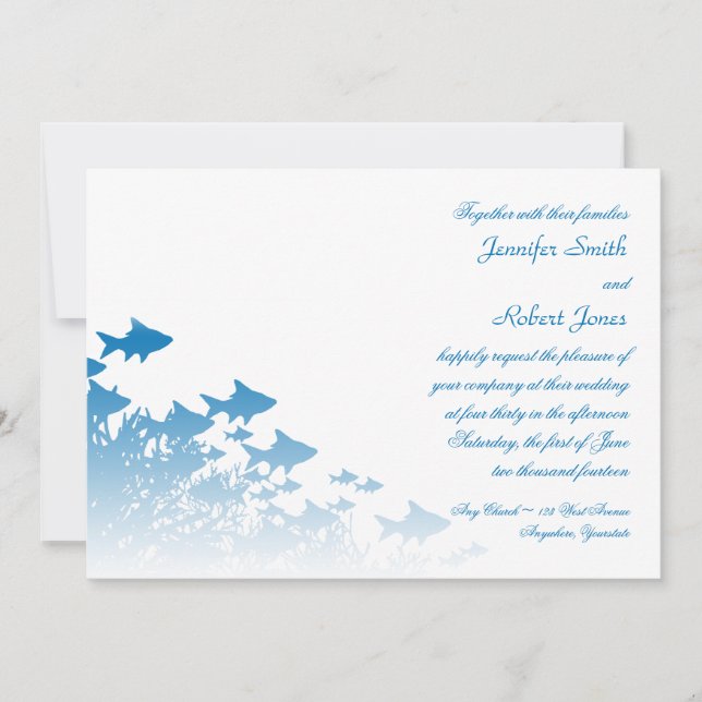 Invitación a la boda de peces azules y corales (Anverso)