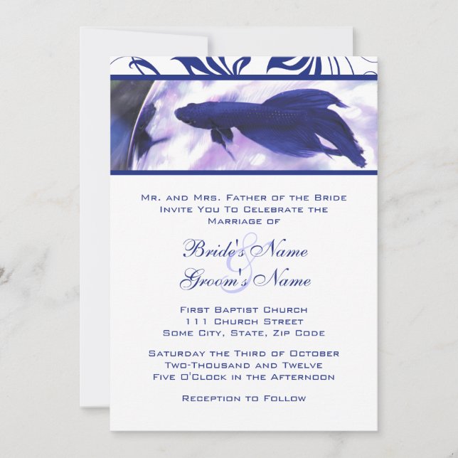 Invitación a la boda de peces Betta Azul (Anverso)
