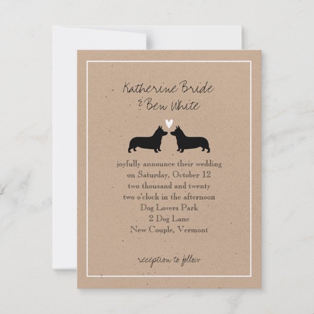 Invitación a la boda de Pembroke Welsh Corgis (Anverso)