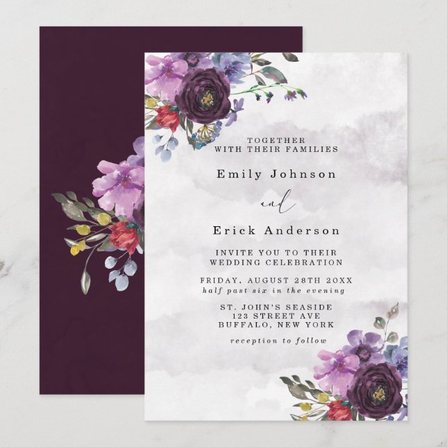 Invitación a la boda de peones de ciruela y Moda v (Anverso / Reverso)
