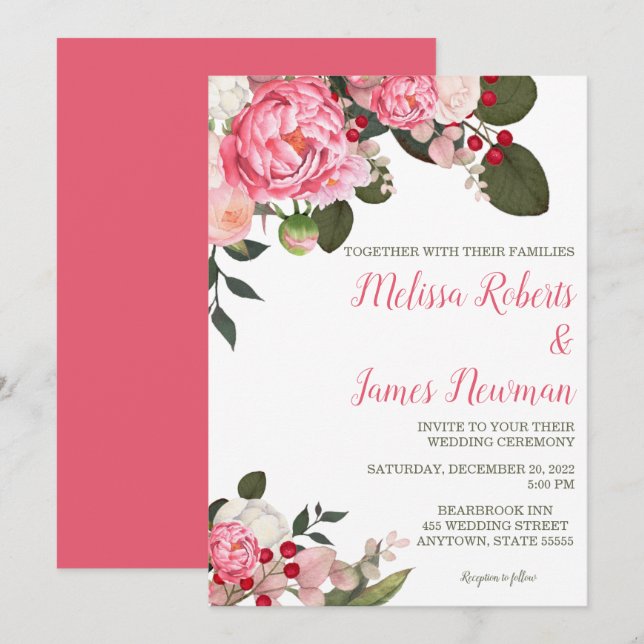 Invitación a la boda de peones rosados (Anverso / Reverso)