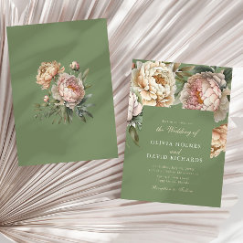 Invitación a la boda de peones rosados Sage Green 