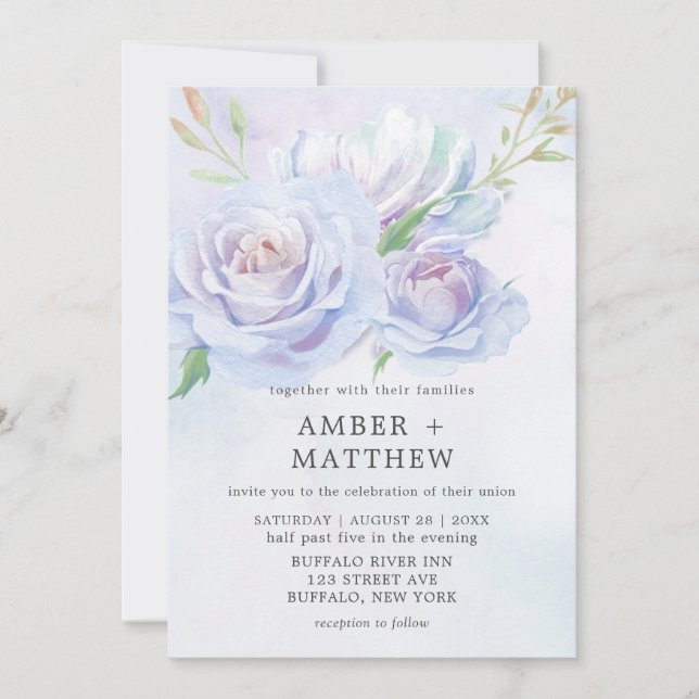 Invitación a la boda de Peony Paint Dusty Blue y L (Anverso)