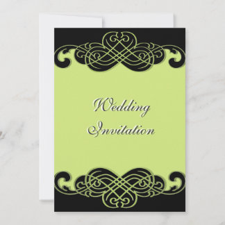 Invitación a la boda de pergamino verde negro y pe