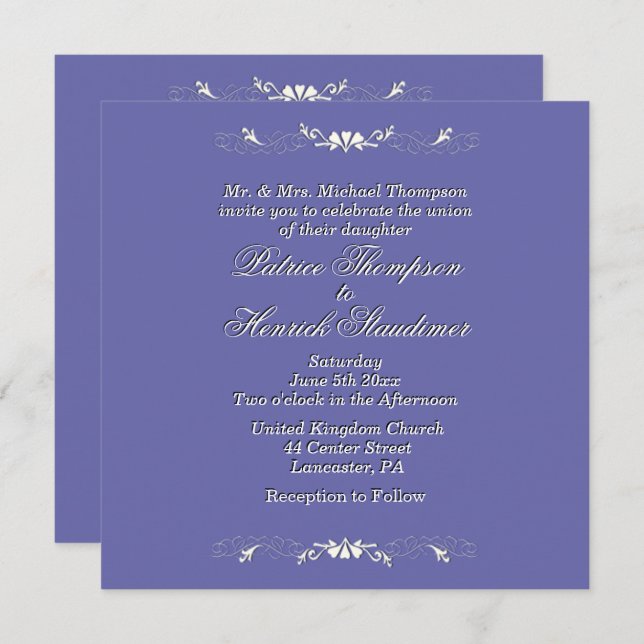 Invitación a la boda de Periwinkle (Anverso / Reverso)