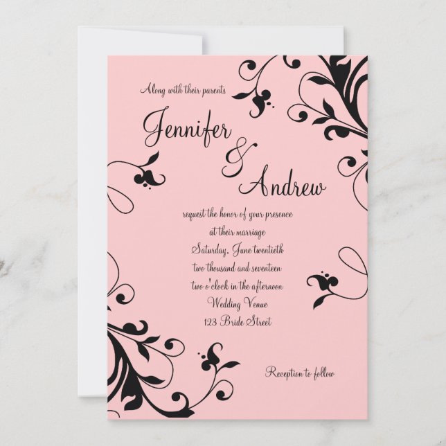 Invitación a la boda de Perla de Rubor Pink Black  (Anverso)