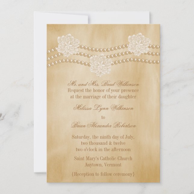 Invitación a la boda de Perlas y Flores (Anverso)