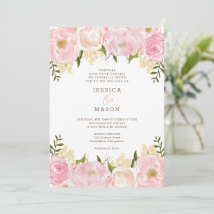 Invitación a la boda de personajes florales rosado