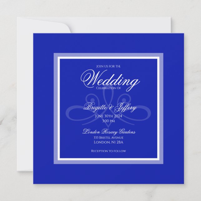 Invitación a la boda de personalizable azul cobalt (Anverso)