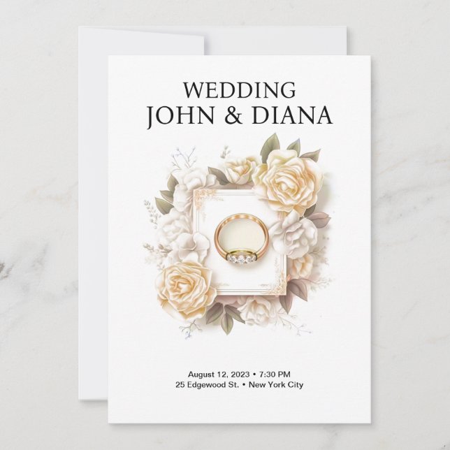 Invitación a la boda de personalizable con anillo (Anverso)
