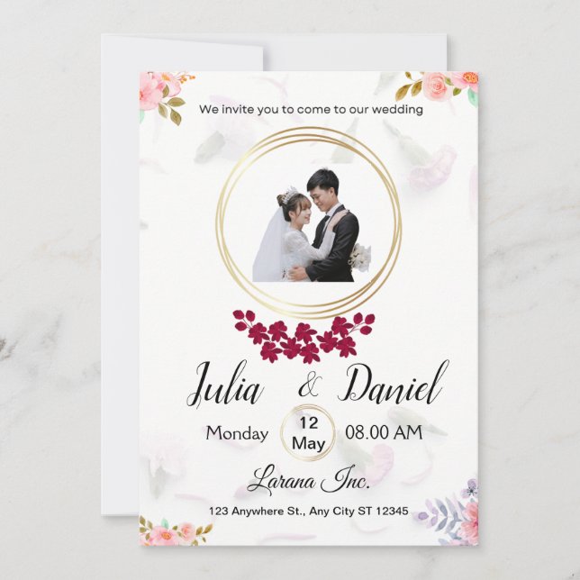 Invitación a la boda de personalizable con foto de (Anverso)