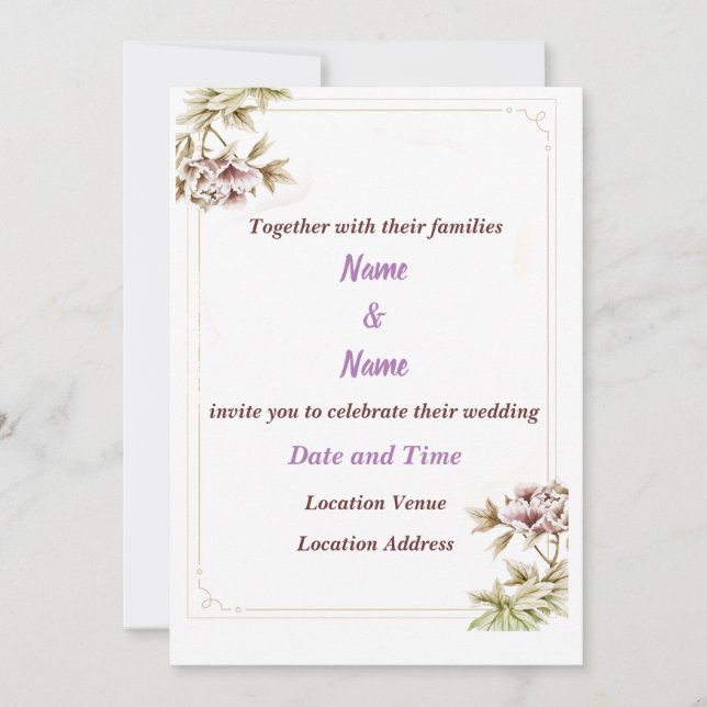 Invitación a la boda de Personalizable floral (Anverso)