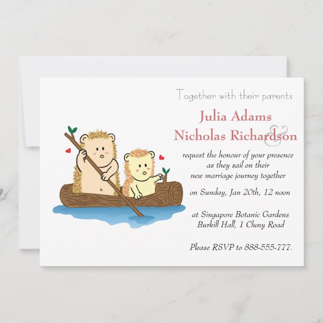 Invitación a la boda de Personalizado Cute Hedgeho (Anverso)