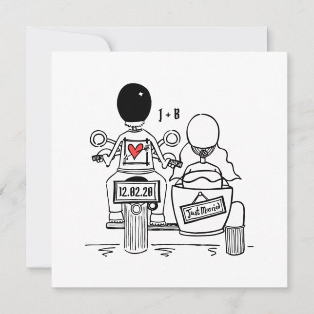 Invitación a la boda de personalizado en moto y si (Anverso)