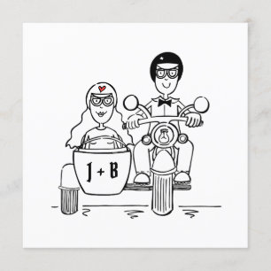 Invitación a la boda de personalizado en moto y si