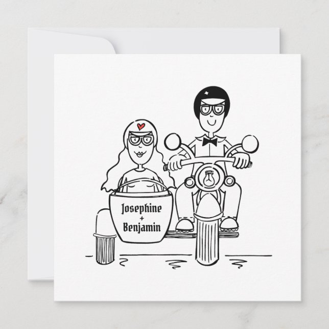 Invitación a la boda de personalizado en moto y si (Anverso)