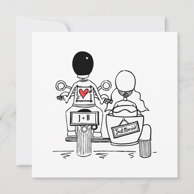 Invitación a la boda de personalizado en moto y si (Anverso)