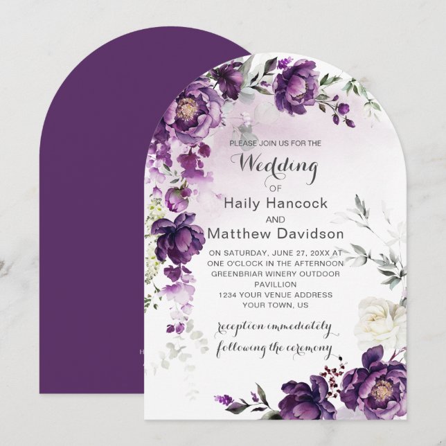 Invitación a la boda de personas moradas oscuras (Anverso / Reverso)