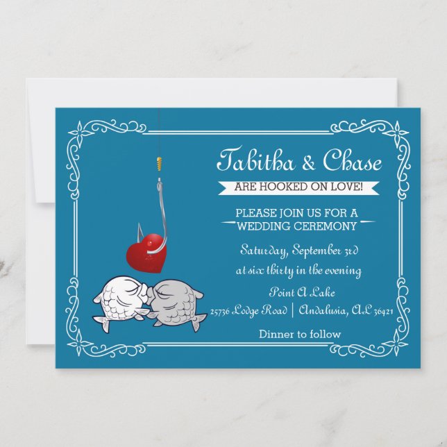 Invitación a la boda de pesca azul (Anverso)
