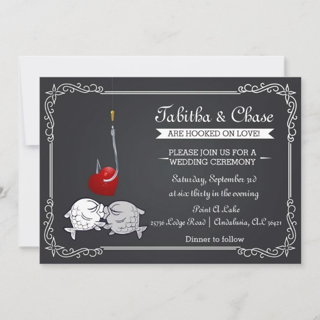 Invitación a la boda de pesca - Besando peces (Anverso)