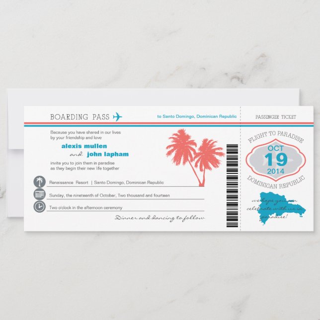 Invitación a la boda de pesos de República Dominic (Anverso)