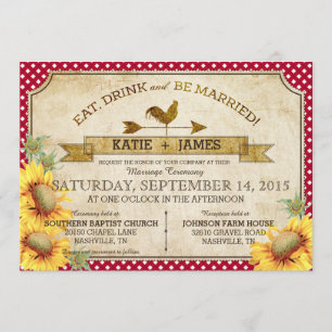 Invitación a la boda de picnic de girasoles y gall