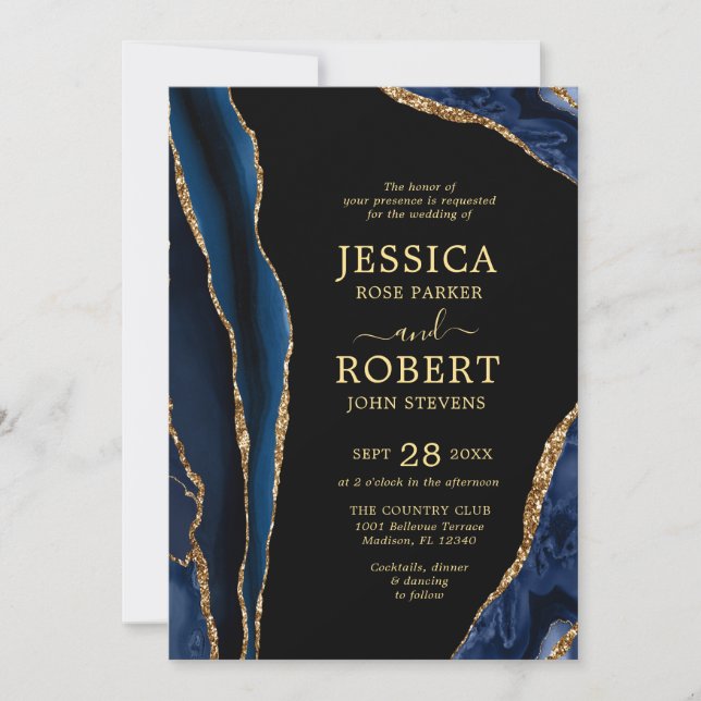 Invitación a la boda de piedra de la Marina Gold A (Anverso)