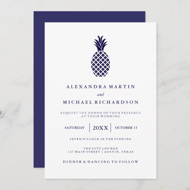 Invitación a la boda de piña de la Marina Clásica (Anverso / Reverso)