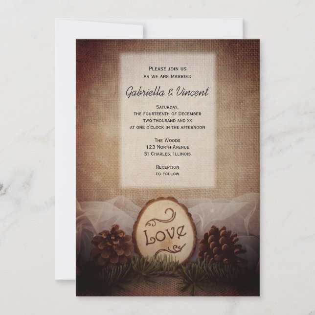 Invitación a la boda de Pine Cones Woods (Anverso)