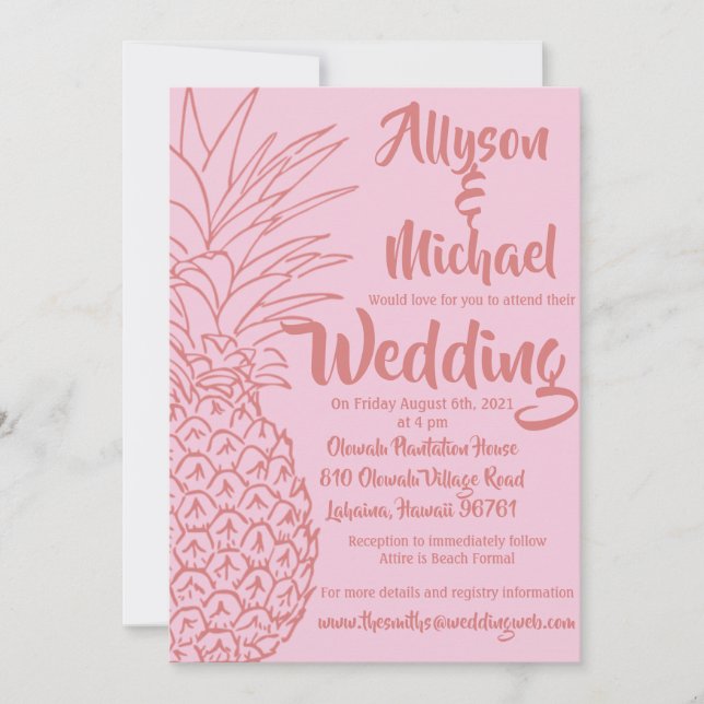 Invitación a la Boda de Pineapple Rosa y Rojo (Anverso)