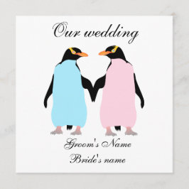 Invitación a la boda de pingüinos de color pastel