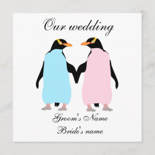 Invitación a la boda de pingüinos de color pastel