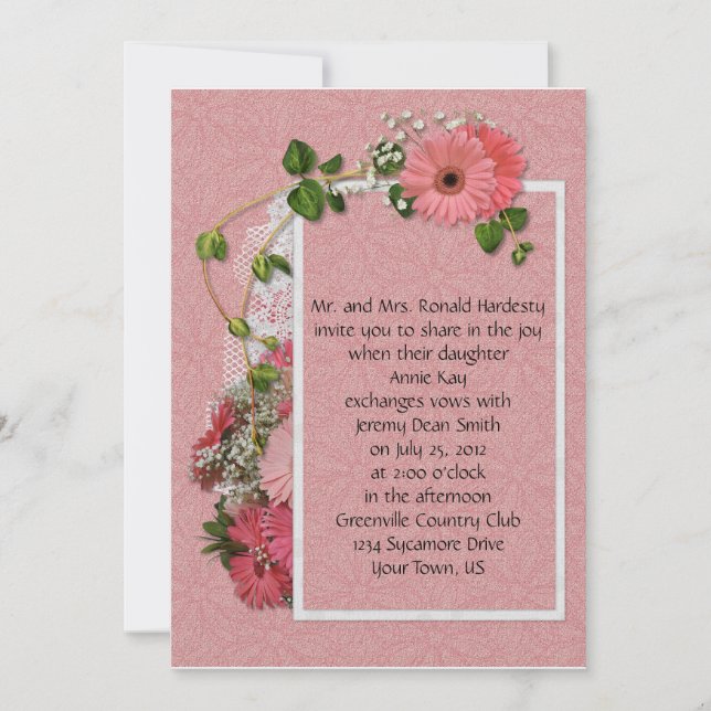 Invitación a la boda de Pink Gerber Daisy (Anverso)