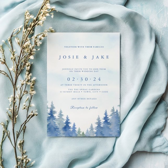 Invitación a la boda de pinos de invierno (Pretty winter pine trees wedding invitation so you can inform your guests about your magical wedding)